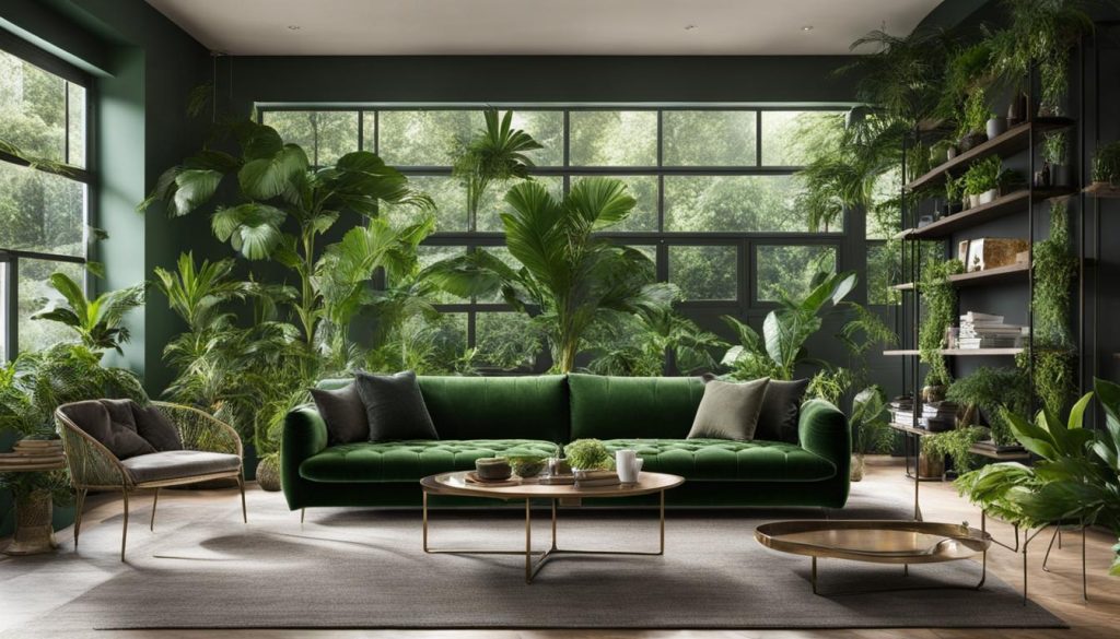 Urban Jungle with a Velvet Green Sofa